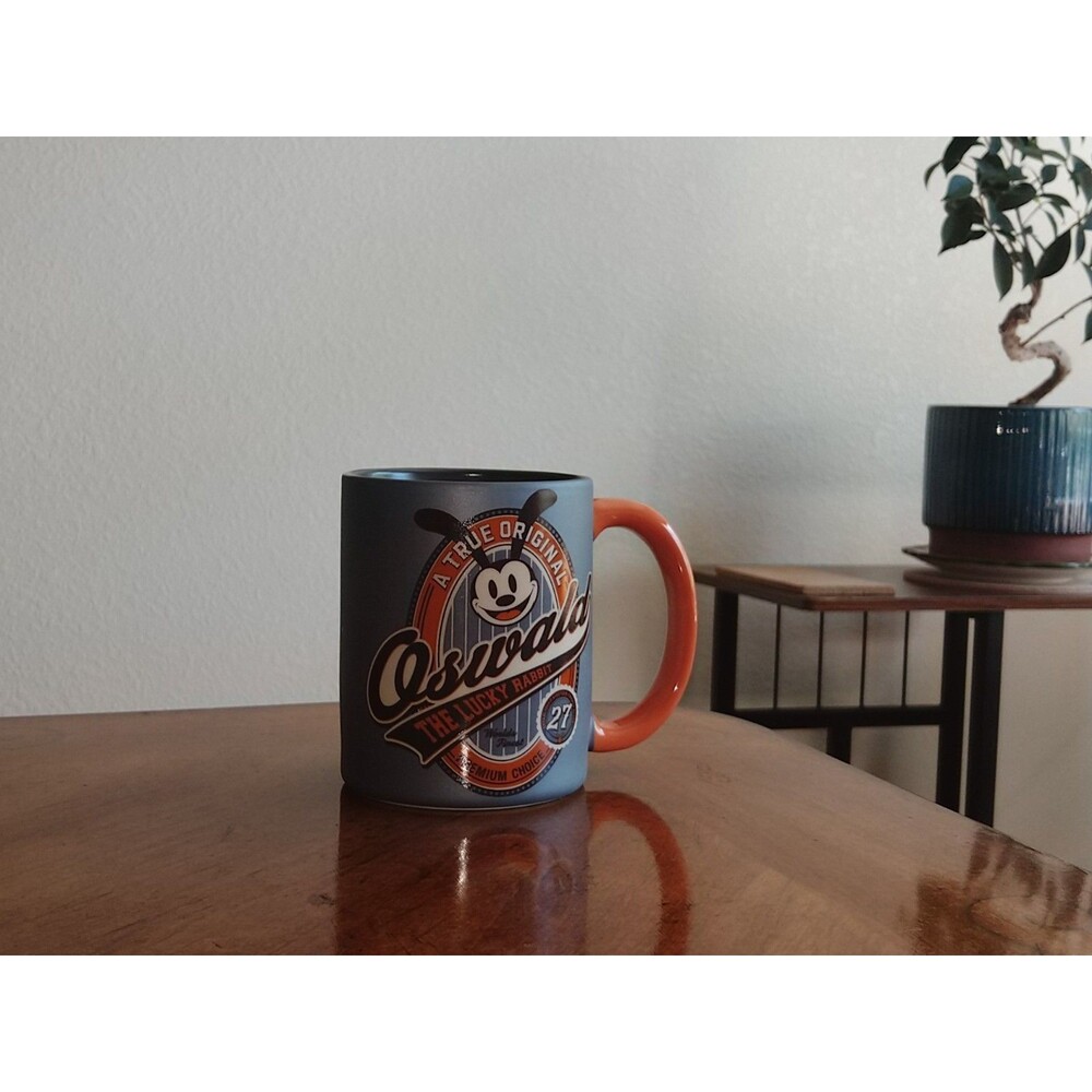 Disneyland Parks Mug Oswald The Lucky Rabbit Ceramic ~16 oz Gray Matte Orange - Picture 10 of 10